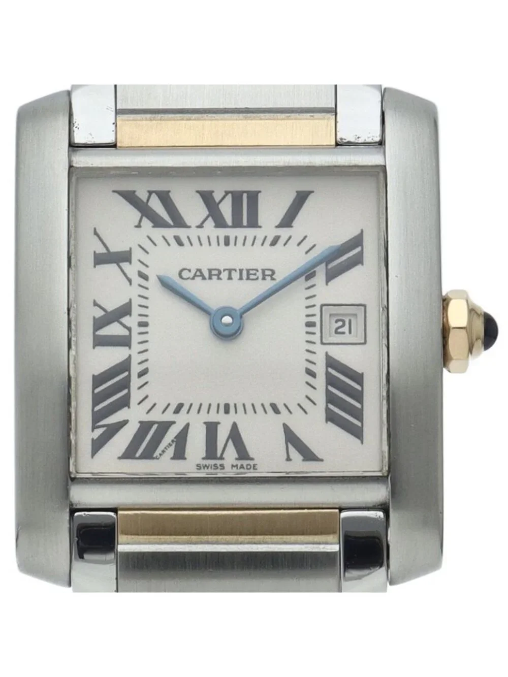 Cartier Tank Francaise MM Date Watch 18k Yellow Gold SS White